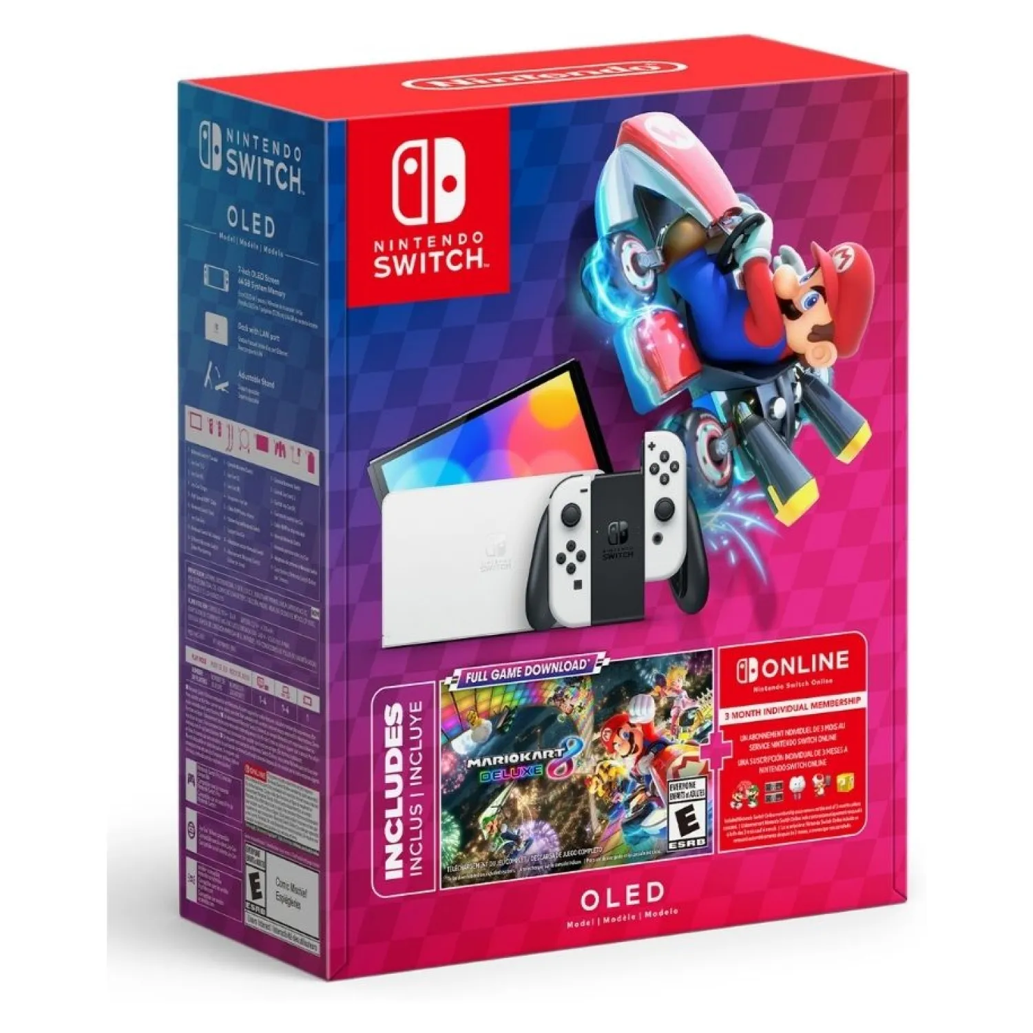 Consola Nintendo Switch | Modelo OLED | Incluye Juego Mario Kart 8 Deluxe (Juego Completo Descargable + 3 Meses de Membresía Nintendo Switch Online) | 64 GB de almacenamiento