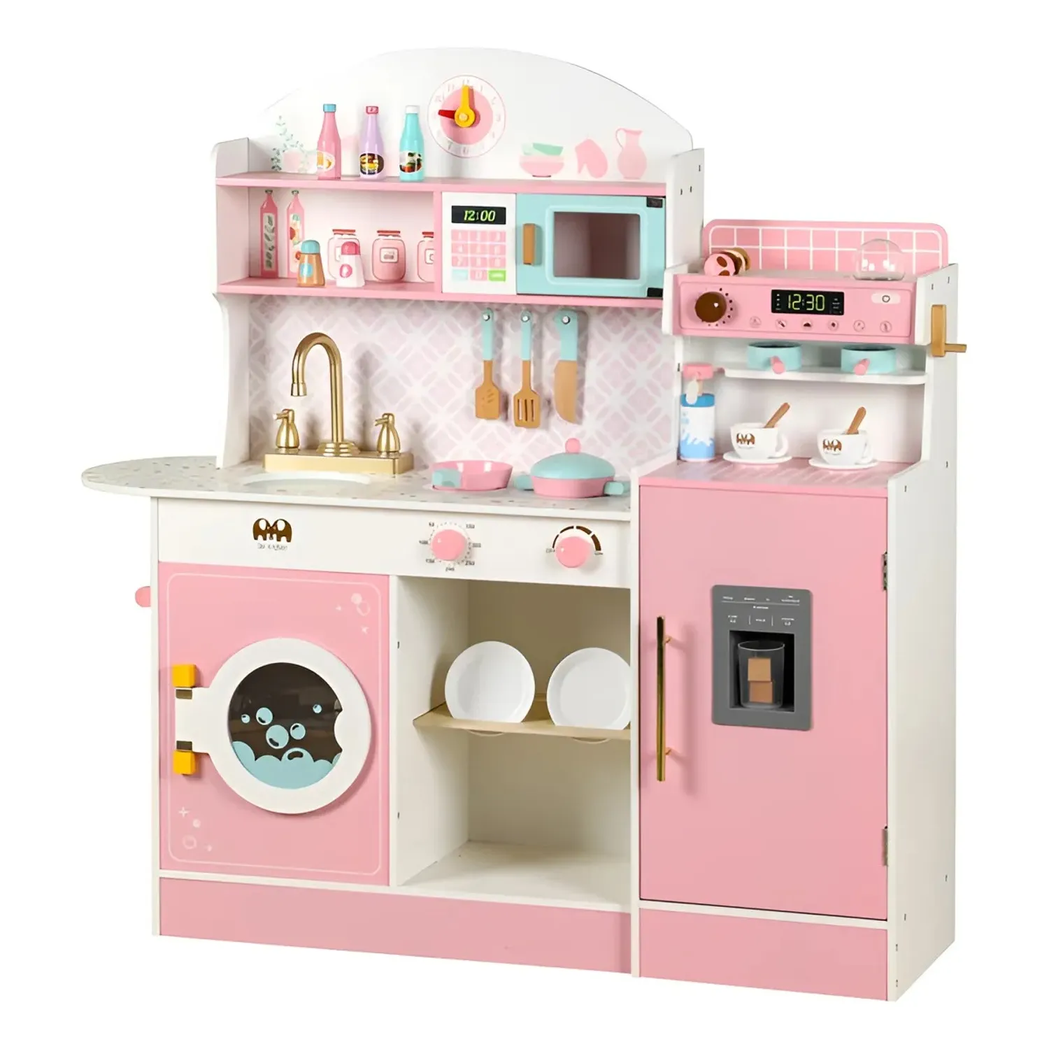 Cocina En Madera Con Nevera Estacion De Cafe Rosa Para Niños