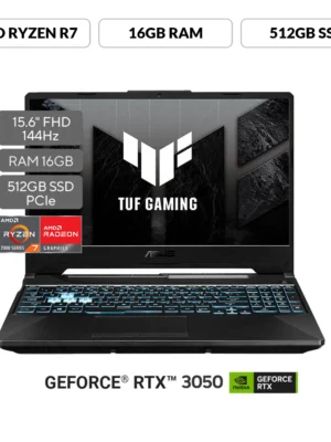 Portátil ASUS TUF Gaming A15 | GeForce RTX 3050 | AMD Ryzen 7 | 16GB de RAM | 512G SSD de almacenamiento | Windows 11 | 15.6 Pulgadas | FA506NCR-HN008W | Computador portátil Gamer